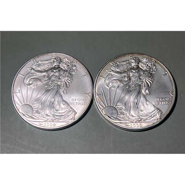 Pair of 2009 $1 American 1oz, 0.999 Pure Silver Eagle Rounds.