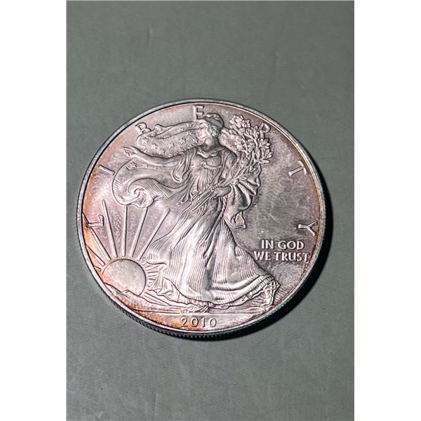2010 $1 American 1oz, 0.999 Pure Silver Eagle Round.