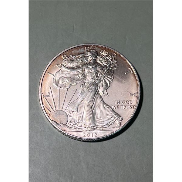 2012 $1 American 1oz, 0.999 Pure Silver Eagle Round.