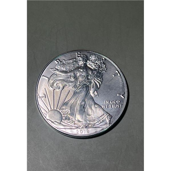 2018 $1 American 1oz, 0.999 Pure Silver Eagle Round.
