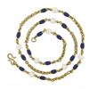 Image 4 : Vintage 18k Gold 4.8mm Pearl & Blue Enamel Bead on Textured Wheat Chain Necklace