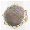 Image 2 : 18k Gold Faceted Rock Crystal Black Mother of Pearl Ring w/ 1.20 ctw Diamonds