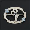 Image 2 : Antique Art Deco 14K White Gold Sapphire Enamel Bow Oval Etched Frame Brooch Pin