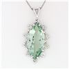 Image 2 : Vintage 14K White Gold Marquise Green Amethyst & 1.15 ctw Diamond Pendant Neckla