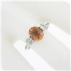Image 4 : Platinum & 14K Gold AGL Ceylon Orange Sapphire & Diamond 3 Stone Engagement Ring