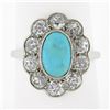 Antique Victorian 18k Gold Oval Cabochon Turquoise w/ Mine Cut Diamond Halo Ring