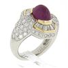 Image 9 : 18K Yellow Gold & Platinum GIA Oval Cabochon Ruby w/ Diamond Halo Cocktail Ring