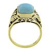 Image 2 : Vintage 14k Yellow Gold Cabochon Bezel Turquoise Open Filigree Work Ring