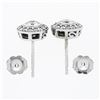 Image 6 : NEW 14k White Gold 0.83 ctw Round Bezel Diamond w/ Halo & Milgrain Stud Earrings