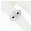 Image 5 : Vintage 14k White Gold 0.25 ctw Round Diamond & Sapphire Floral Oval Platter Rin
