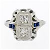 Image 4 : Antique Art Deco 18K White Gold .46 ctw Diamond Sapphire Open Etched Dinner Ring