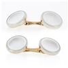 Image 4 : Men's Antique 14k Rosy Yellow Gold & Platinum Mother of Pearl Round Cuff Links