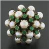 Image 2 : Antique 8k Yellow Gold Round Pearl & Green Chalcedony Prong Cluster Pyramid Ring