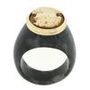 Image 9 : Vintage Carved Black Stone Wide Band Ring w/ 10k Gold Bezel Set Shell Cameo