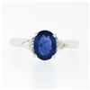 Image 6 : 18K White Gold 2.21 ctw GIA Oval Sapphire & Trillion Diamond 3 Three Stone Ring