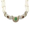 Image 5 : 18k Gold GIA Colombian Emerald & Ruby Diamond Three Strand Pearl Collar Necklace