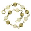 Image 1 : Vintage 14k Yellow Gold White Pearl & Grooved Ball Bead Charm Bracelet
