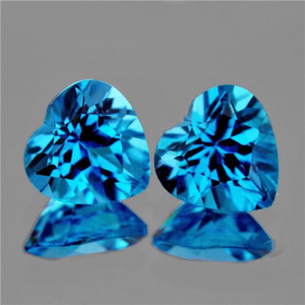 Natural Swiss Blue Topaz Heart  Pair 31.85 Cts {Flawless-VVS1}