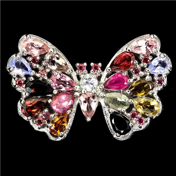 Natural Tourmaline Aquamarine Garnet Ring