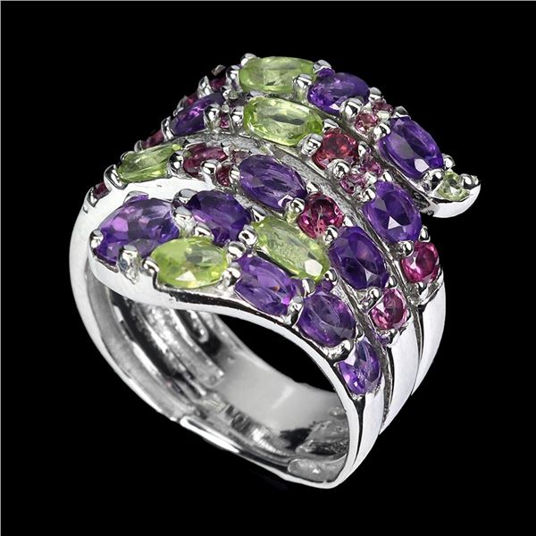 Natural Amethyst Peridot Garnet Ring