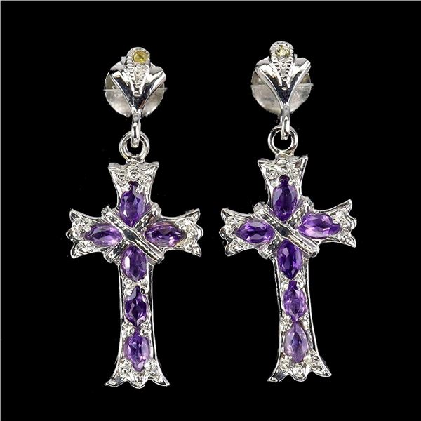 Natural  Marquise Amethyst Cross Earrings