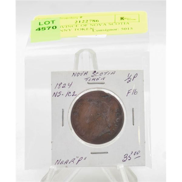1824 PROVINCE OF NOVA SCOTIA HALF PENNY TOKEN