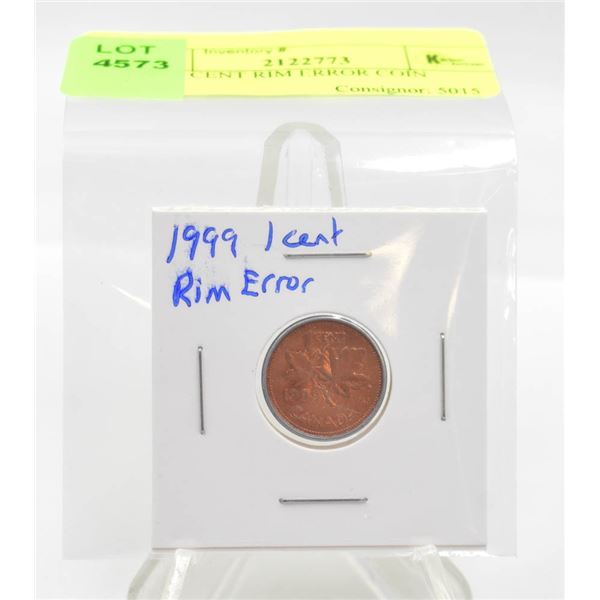 1999 1 CENT RIM ERROR COIN