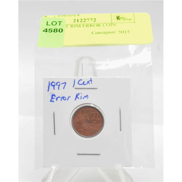 1997 1 CENT RIM ERROR COIN