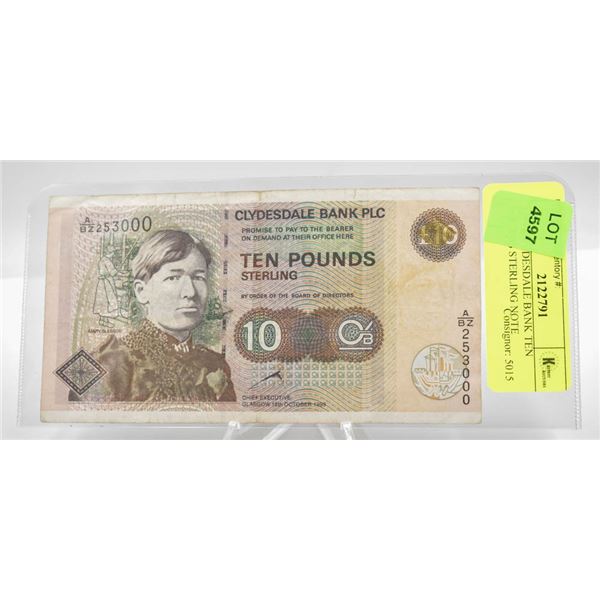 1999 CLYDESDALE BANK TEN POUNDS STERLING NOTE