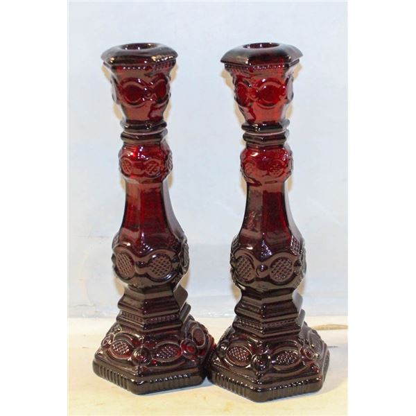 LOT OF TWO RUBY CANDLE HOLDERS