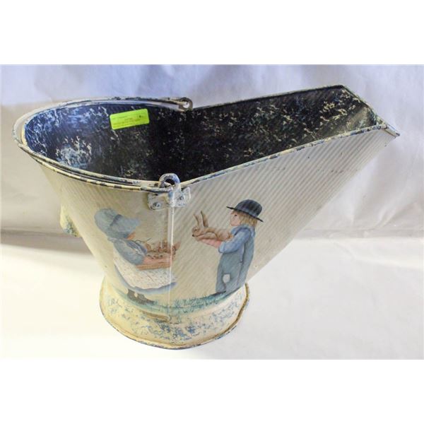 VINTAGE METAL COAL ASHES BUCKET WITH HANDLE,