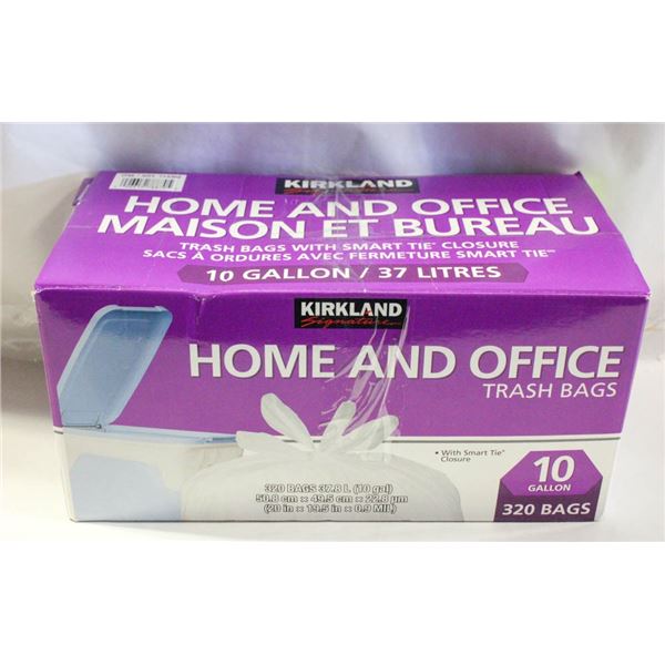 NEW W BOX 320 BAGS 10 GALLON KIRKLAND TRASH BAGS