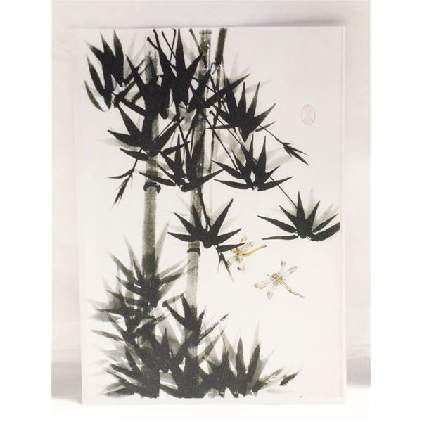 JAPANESE HAND-PAINTED BAMBOO W/ DRAGONFLIES