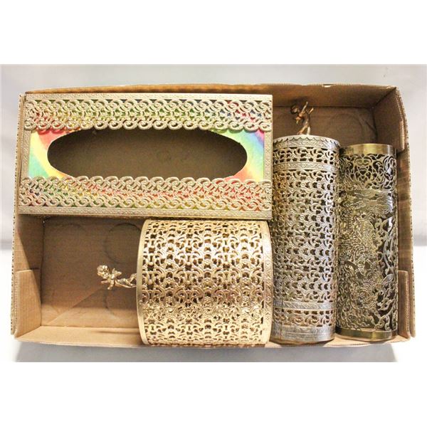 VINTAGE GOLD TONE FILIGREE VANITY PIECES