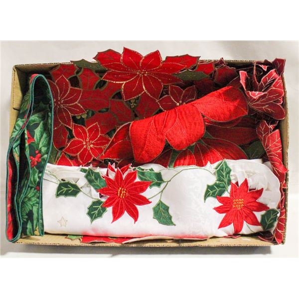 CHRISTMAS LINENS, ALL RED POINTSETTA THEME, RUNNER