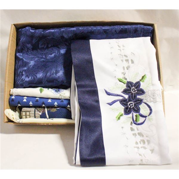 CHRISTMAS LINENS, BLUE RUNNERS & TABLECLOTHS