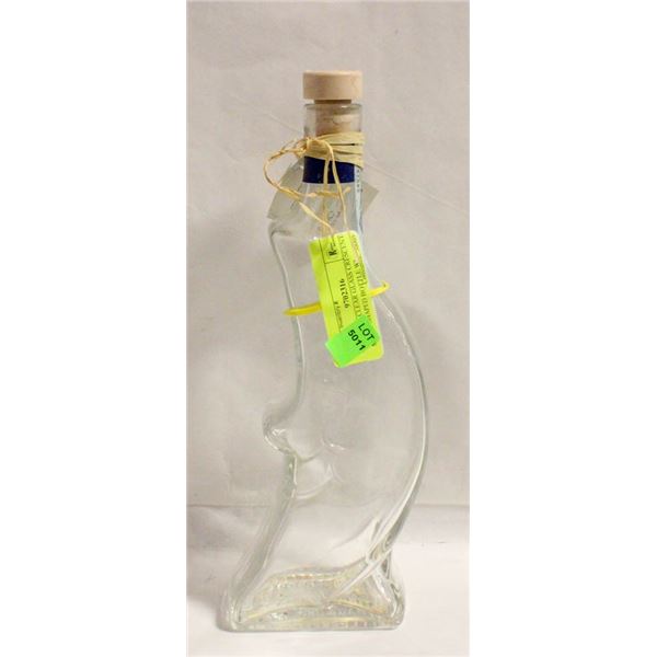 VINTAGE CLEAR GLASS CRESCENT MOON SHAPED BOTTLE WI