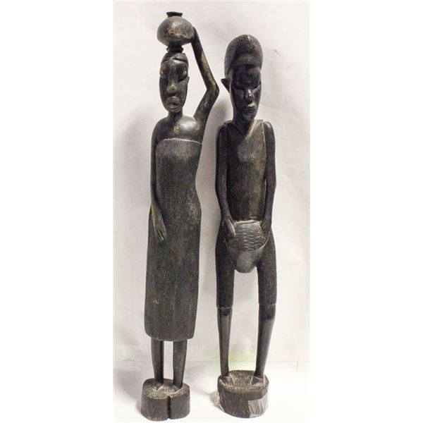 2 AFRICAN EBONY WOOD HAND CARVES FIGURINES