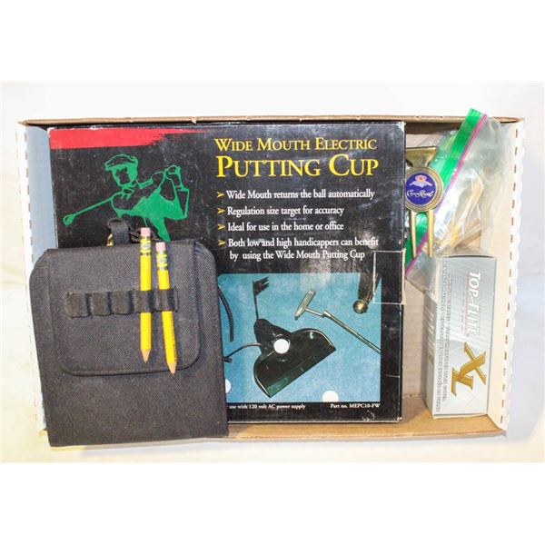 LOT OF VARIOUS GOLF ITEMS INCLUDE PUT CUP