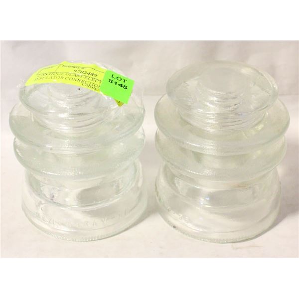 2 ANTIQUE GLASS ELECTRICAL INSULATOR CONNECTION