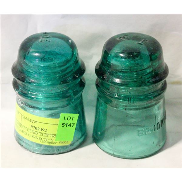 2 ANTIQUE GLASS ELECTRICAL INSULATOR CONNECTION