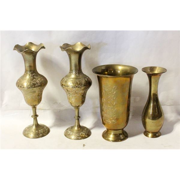 VINTAGE ETCHED BRASS VASES BOHO FLORAL