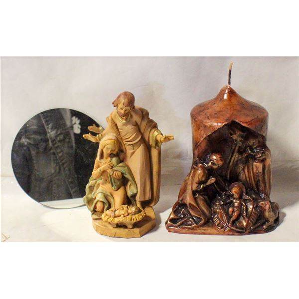 UNUSED NATIVITY SCENE WAX CANDLE + 4PC