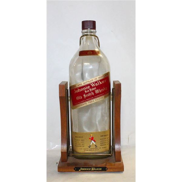 VINTAGE JOHNNIE WALKER RED LABEL BOTTLE WITH WOOD