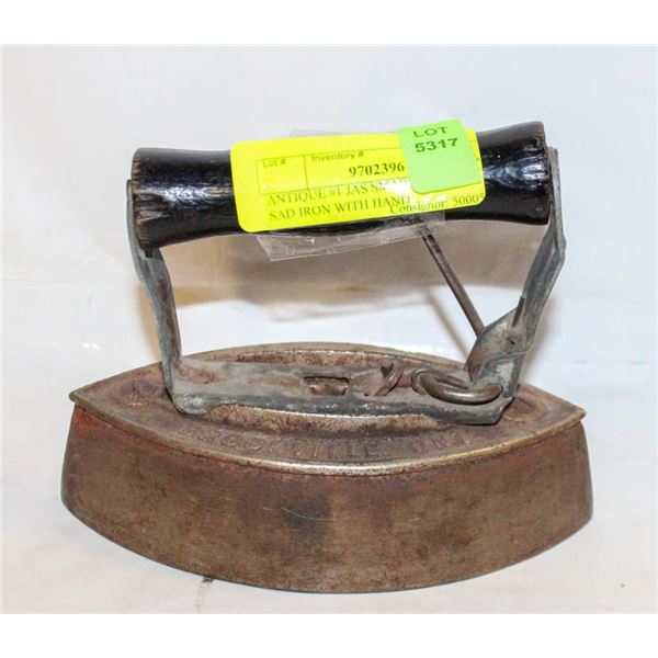 ANTIQUE #1 JAS SMART MFG CO LTD SAD IRON WITH HAND