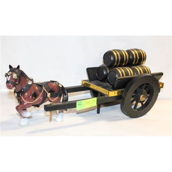 DRAFT HORSE PULLING BARRELS ON WAGON