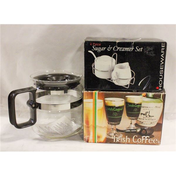 NEW COFFEE POT + UNUSED IRISH COFFEE