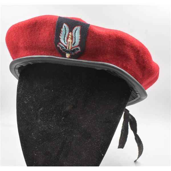 BRITISH ARMY FORCES RED BERET W/SAS PATCH