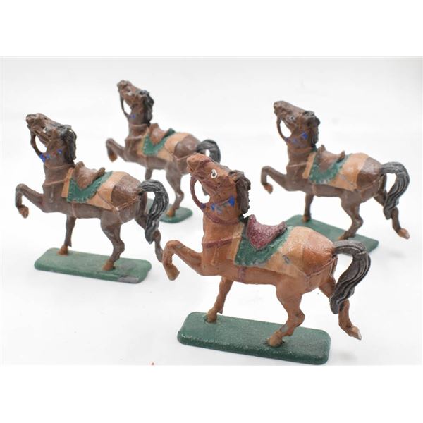 4 LEAD PAINTED PRANCING HORSES