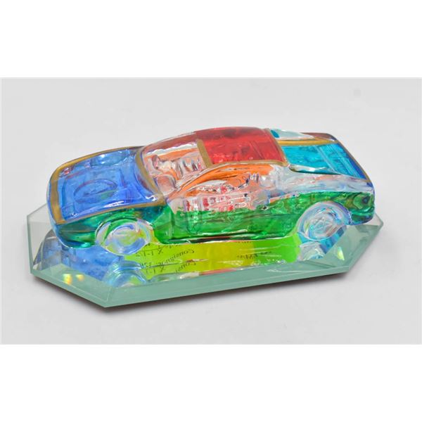 HANDMADE GLASS CAR 4" X 1-1/2"